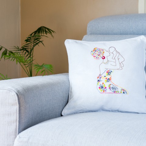 Hand-Embroidered Cotton Cushion Cover, 40x40cm
