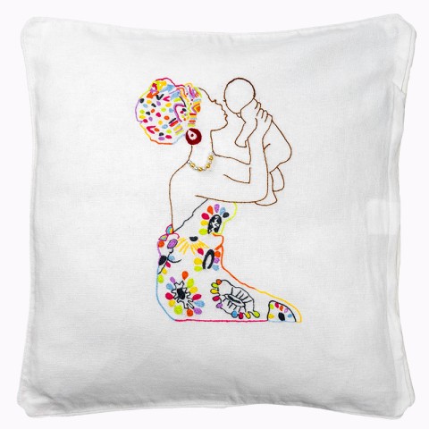 Housse de coussin 40x40cm en coton broderie main