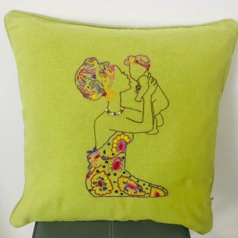 Housse de coussin 40x40cm en coton broderie main